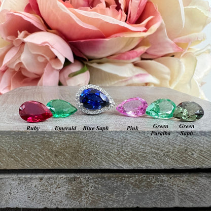 Pear Shaped Six Stone Cluster Engagement Ring White Gold, Unique Pear Shaped Anniversary Wedding Promise Ring, Mothers Birthstone Ring #7480