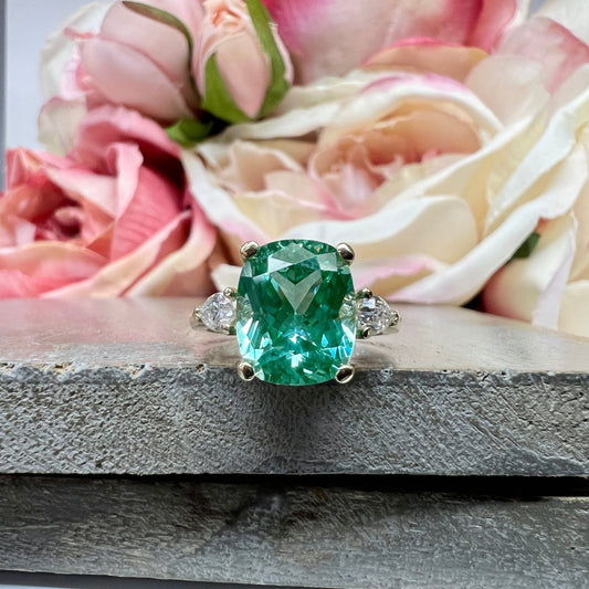 Elongated Cushion Cut 11x9 Paraiba Tourmaline Women's Ring, Engagement Ring For Her Solitaire Ring, Gift For Wife, Anniversary Ring #7455