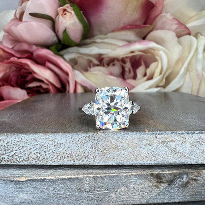 Cushion Cut Moissanite Engagement Ring, Elongated Cushion Cut Engagement Ring, Moissanite Anniversary Ring, Solitaire Engagement Ring #7456