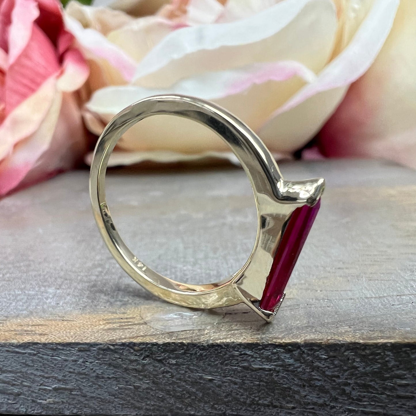 Elongated Kite Shape Ruby Ring Yellow Gold, Stacking Gold Minimalist Ring, Unique Ruby Ring Dainty, Promise Anniversary Mothers Ring  #7461