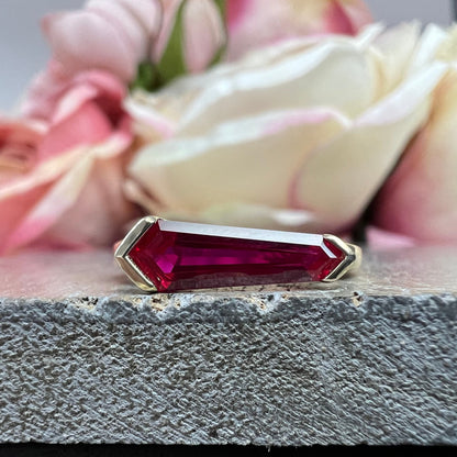 Elongated Kite Shape Ruby Ring Yellow Gold, Stacking Gold Minimalist Ring, Unique Ruby Ring Dainty, Promise Anniversary Mothers Ring  #7461