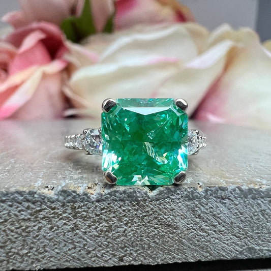 Radiant Cut 9x9 Lab Grown Paraiba Tourmaline Ring, Women's Ring, Engagement Ring For Her, Solitaire Ring, Gift For Wife, Promise Ring  #7487
