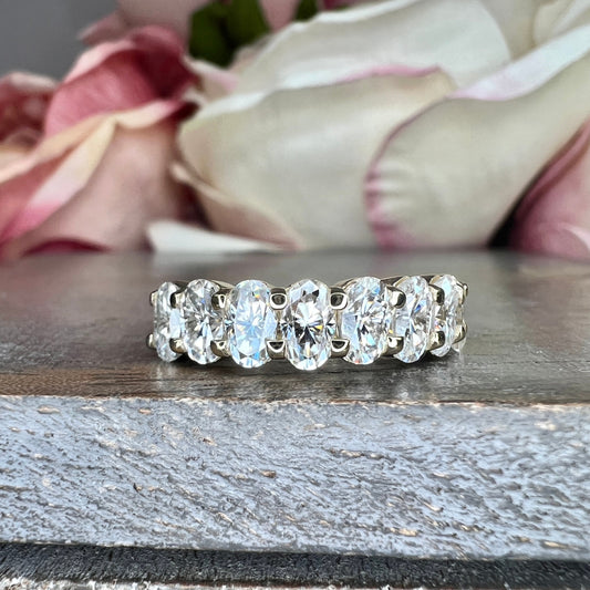 Eternity Wedding Band 14k White Gold, Oval Cut Wedding Band, Anniversary Band, Moissanite Wedding Band, Oval Cut Band, Half Eternity, #6320