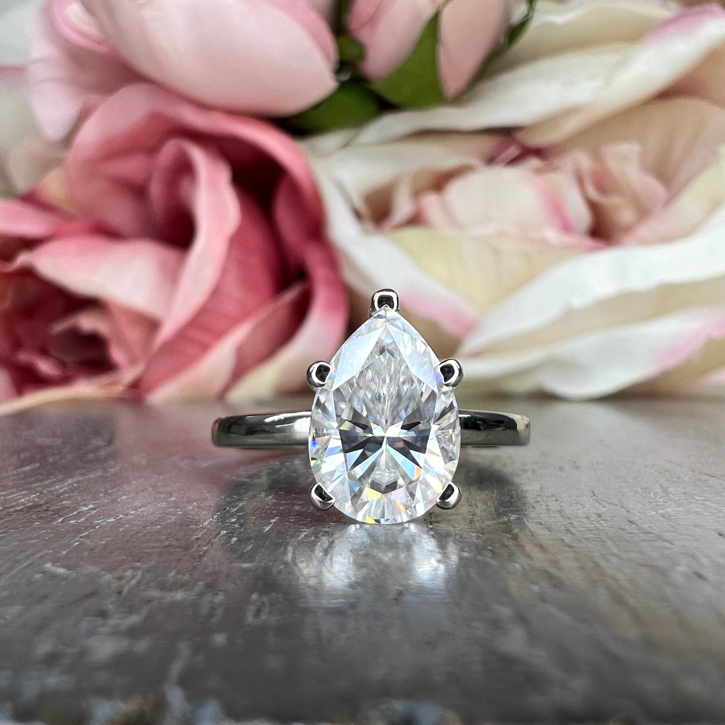 White Gold Pear Shaped Engagement Ring, Pear Cut Ring, Pear Solitaire Ring Moissanite Pear Ring Dainty Pear Cut Ring Pear Wedding Ring #7451
