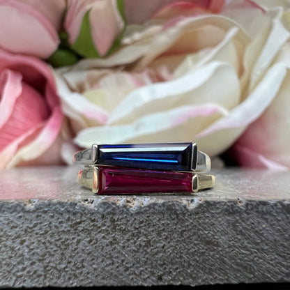 Blue Sapphire Dainty Baguette Stacking Ring,  Gold Minimalist Ring, Simple Sapphire Ring, 14K Thin Ring, Delicate Ring Gift for Her