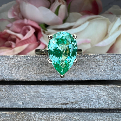 Pear Shaped Paraiba Tourmaline Engagement Ring Yellow Gold  Unique  Green Pear Cut Paraiba Tourmaline Solitaire Wedding Promise Rings  #6330