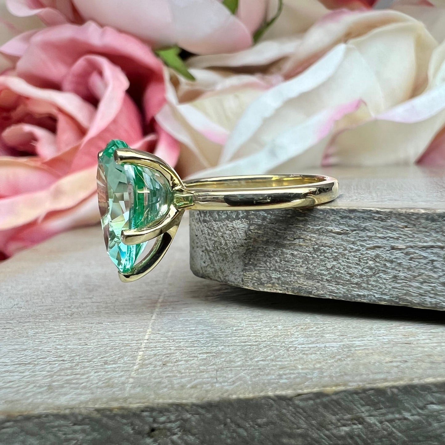 Pear Shaped Paraiba Tourmaline Engagement Ring Yellow Gold  Unique  Green Pear Cut Paraiba Tourmaline Solitaire Wedding Promise Rings  #6330