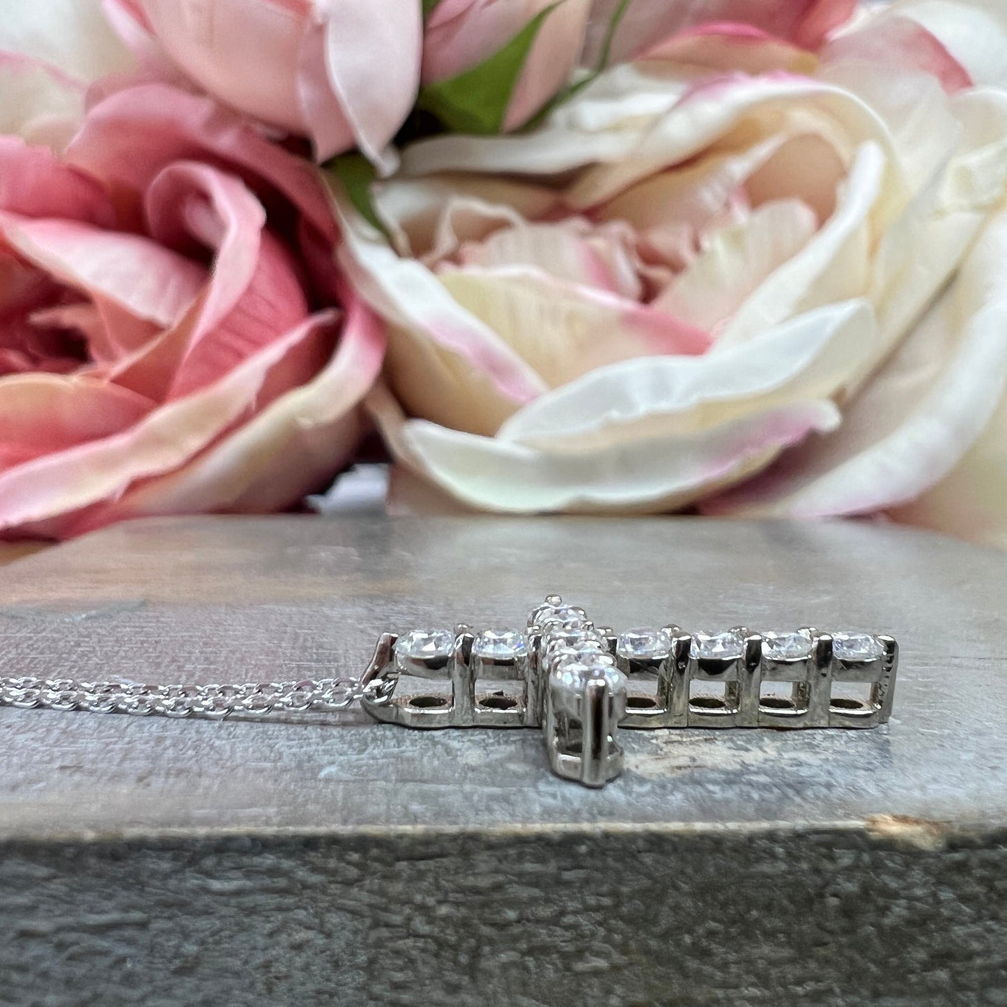 Moissanite Eternity Cross Pendant Necklace 14K White Gold, Layering Gold Cross Pendant  Religious Jewelery Baptism Christening Gifts  #7469