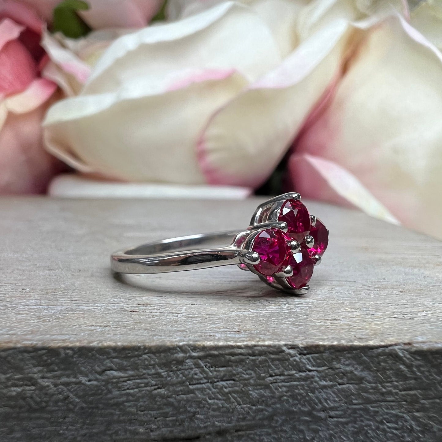 Four Stone Ruby Ring 14K Solid White Gold, Ruby Promise Ring For Ladies Unique Ruby Engagement Ring, Unique Cross Ruby Ring For Women,#6872
