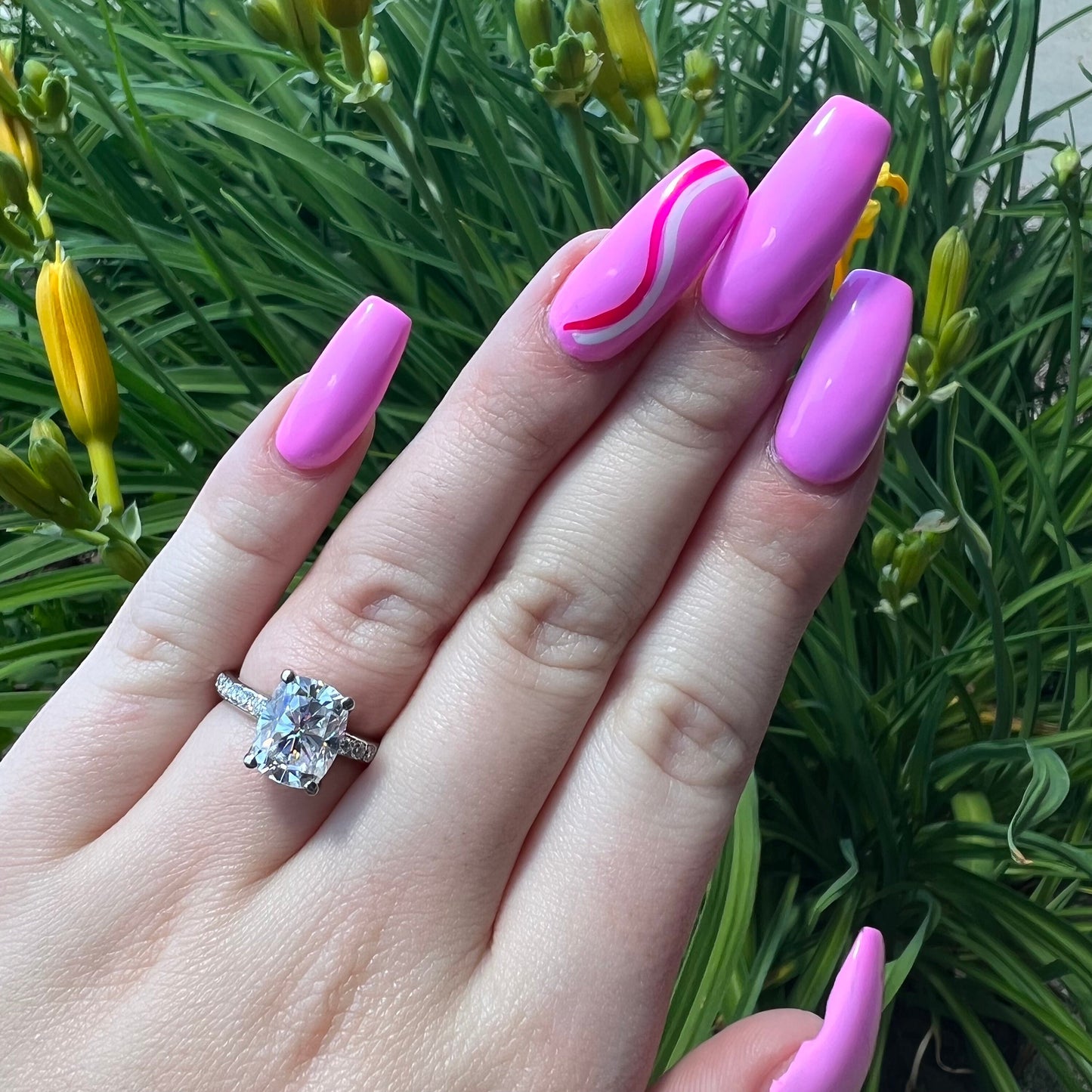 Moissanite Elongated Cushion Cut Engagement Ring For Ladies, Cushion Cut Moissanite Wedding Ring, 14k White Gold Solitaire Moissanite  #6374