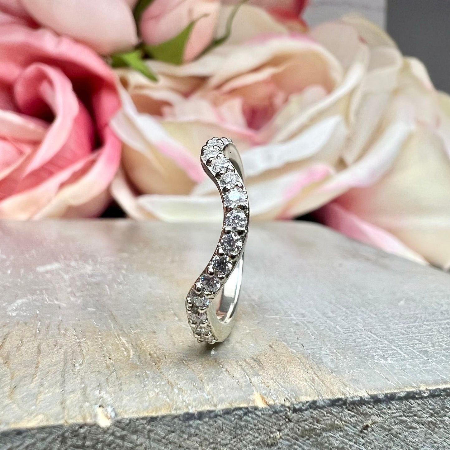 Round Cut Pave Diamond Wedding Band For Women, Curved Matching Band Diamond Wedding Ring, 14k Gold Moissanite Curved Anniversary Ring  #7478