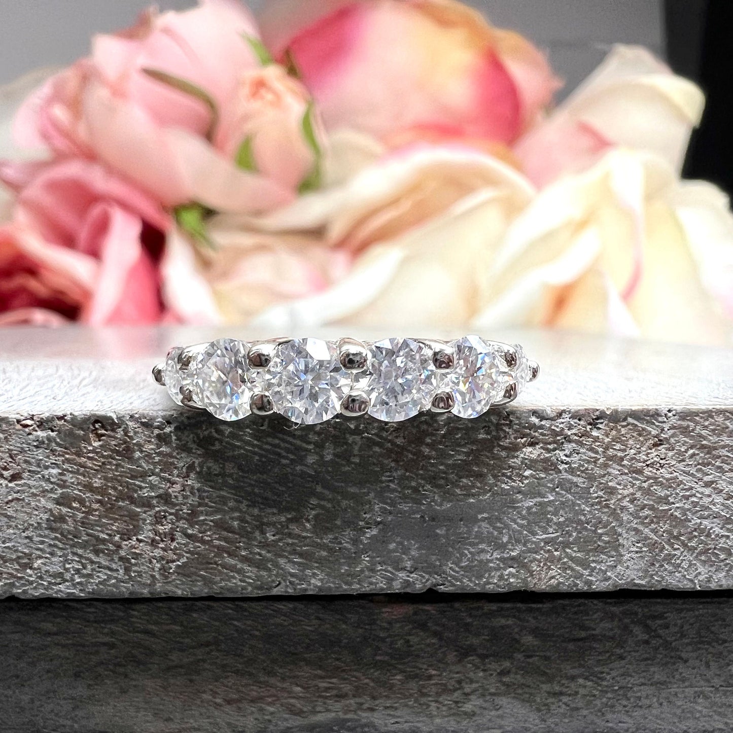 Moissanite Straight Wedding Band White Gold, Half Eternity Stacking Matching Band, 6 Stone Half Eternity Band Anniversary Bridal Ring, #7493
