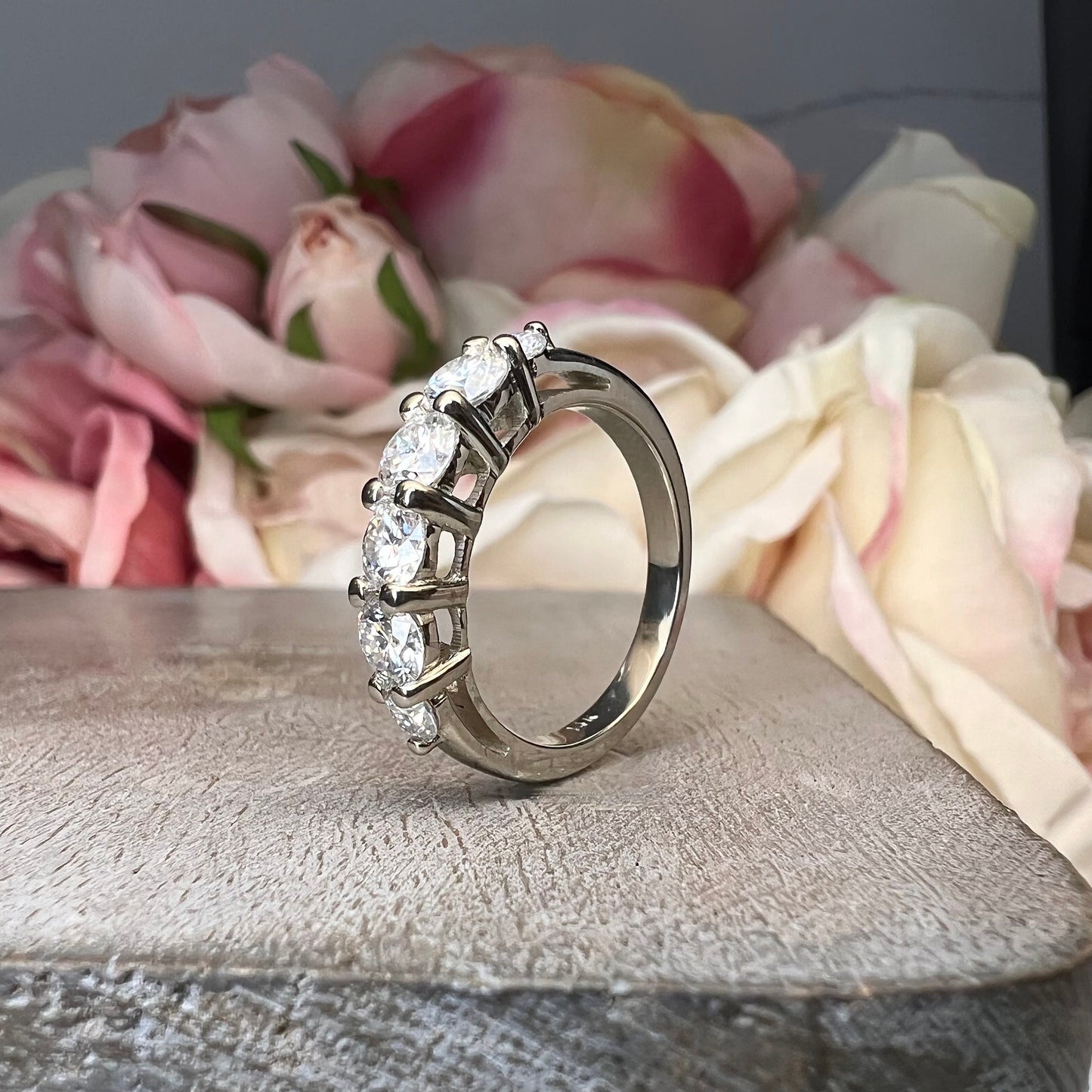Moissanite Straight Wedding Band White Gold, Half Eternity Stacking Matching Band, 6 Stone Half Eternity Band Anniversary Bridal Ring, #7493