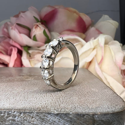 Moissanite Straight Wedding Band White Gold, Half Eternity Stacking Matching Band, 6 Stone Half Eternity Band Anniversary Bridal Ring, #7493