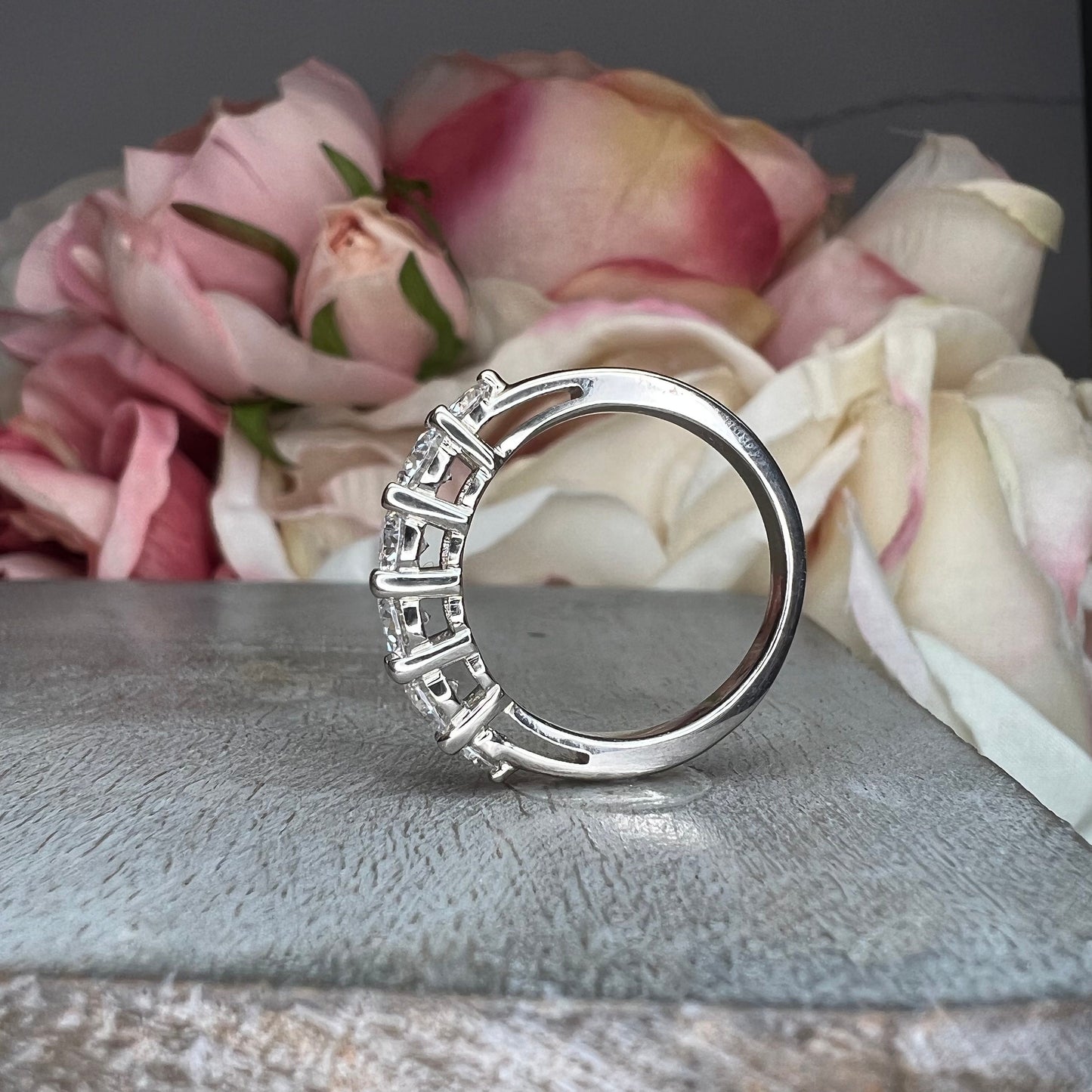 Moissanite Straight Wedding Band White Gold, Half Eternity Stacking Matching Band, 6 Stone Half Eternity Band Anniversary Bridal Ring, #7493