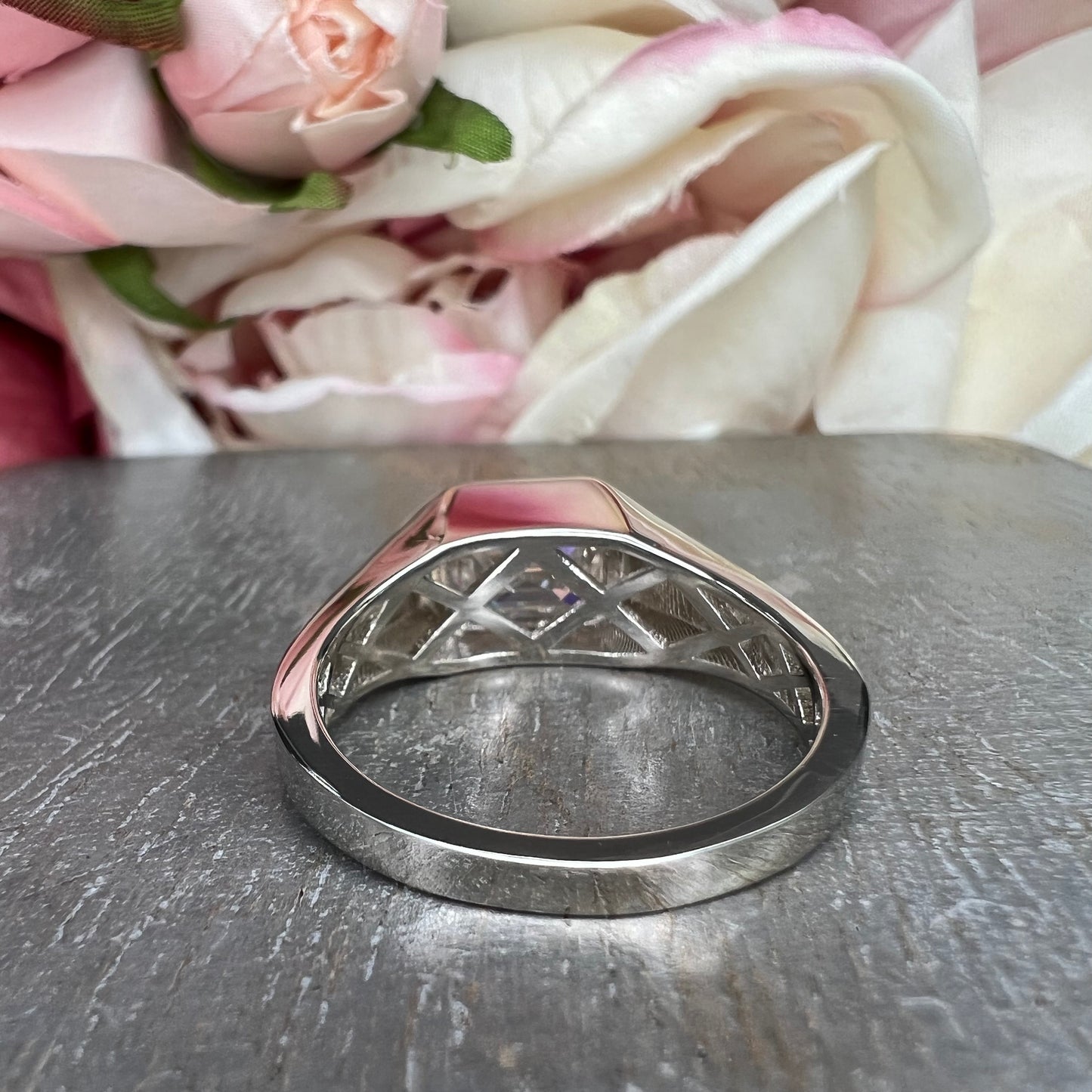 Mens moissanite diamond wedding ring 14k white gold, unique moissanite mens ring, emerald cut mens anniversary gift, mans band ring,   #7495