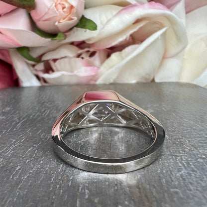 Mens moissanite diamond wedding ring 14k white gold, unique moissanite mens ring, emerald cut mens anniversary gift, mans band ring,   #7495