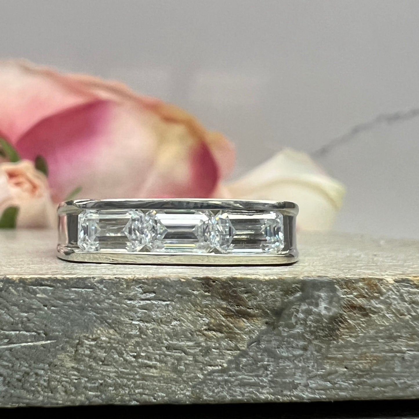 Mens Channel Set Emerald Wedding Band Solid 14k Yellow Gold, Unique Men's  Moissanite Engagement Ring Men's Promise Ring Gift For Him #7496
