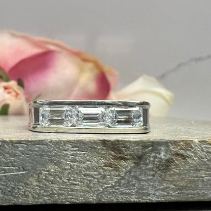 Mens Channel Set Emerald Wedding Band Solid 14k Yellow Gold, Unique Men's  Moissanite Engagement Ring Men's Promise Ring Gift For Him #7496
