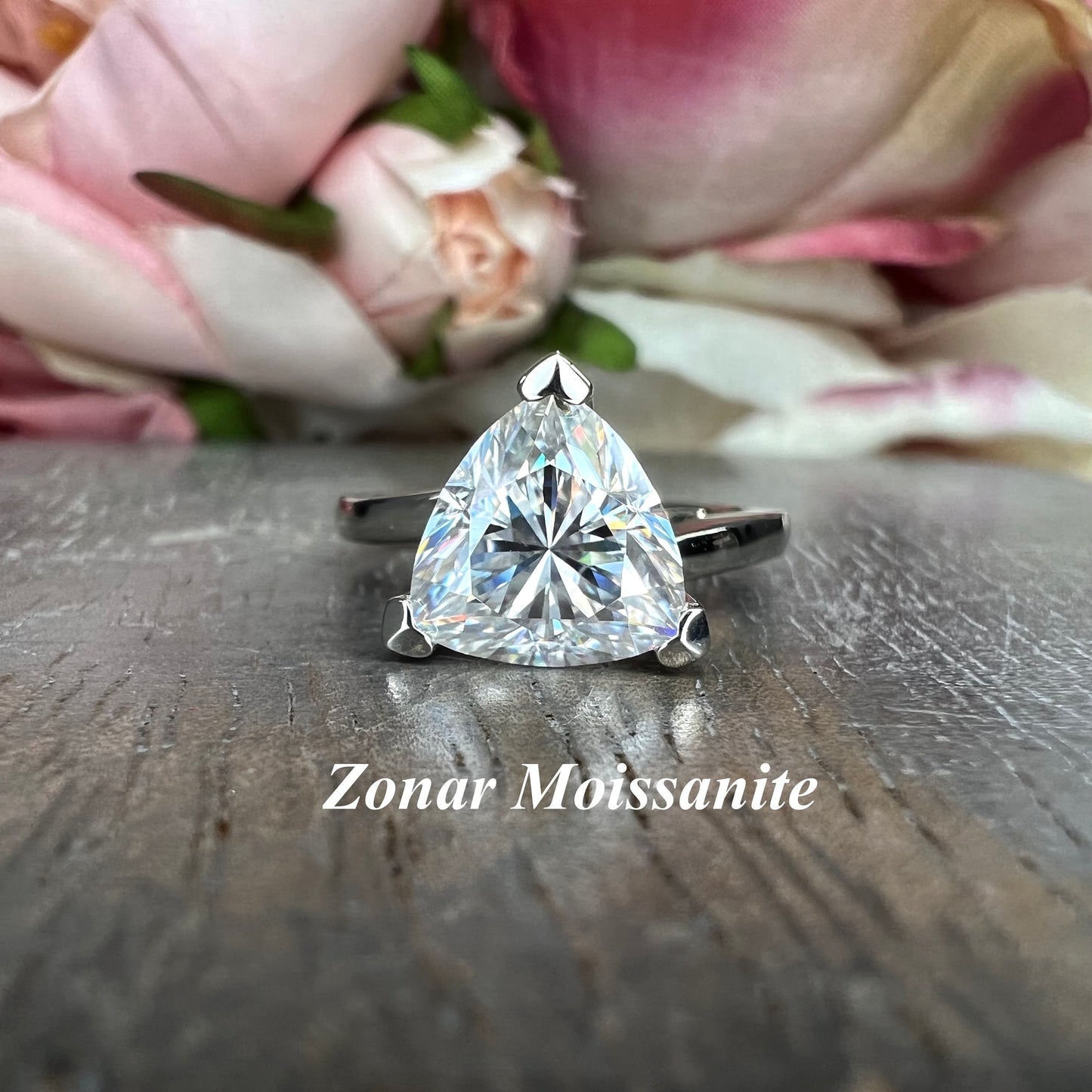 Moissanite Engagement Ring, Trillion Cut Moissanite Ring, Solitaire Wedding Ring, Triangle Shape Ladies Ring, 14k Gold Bridal Ring, #4670
