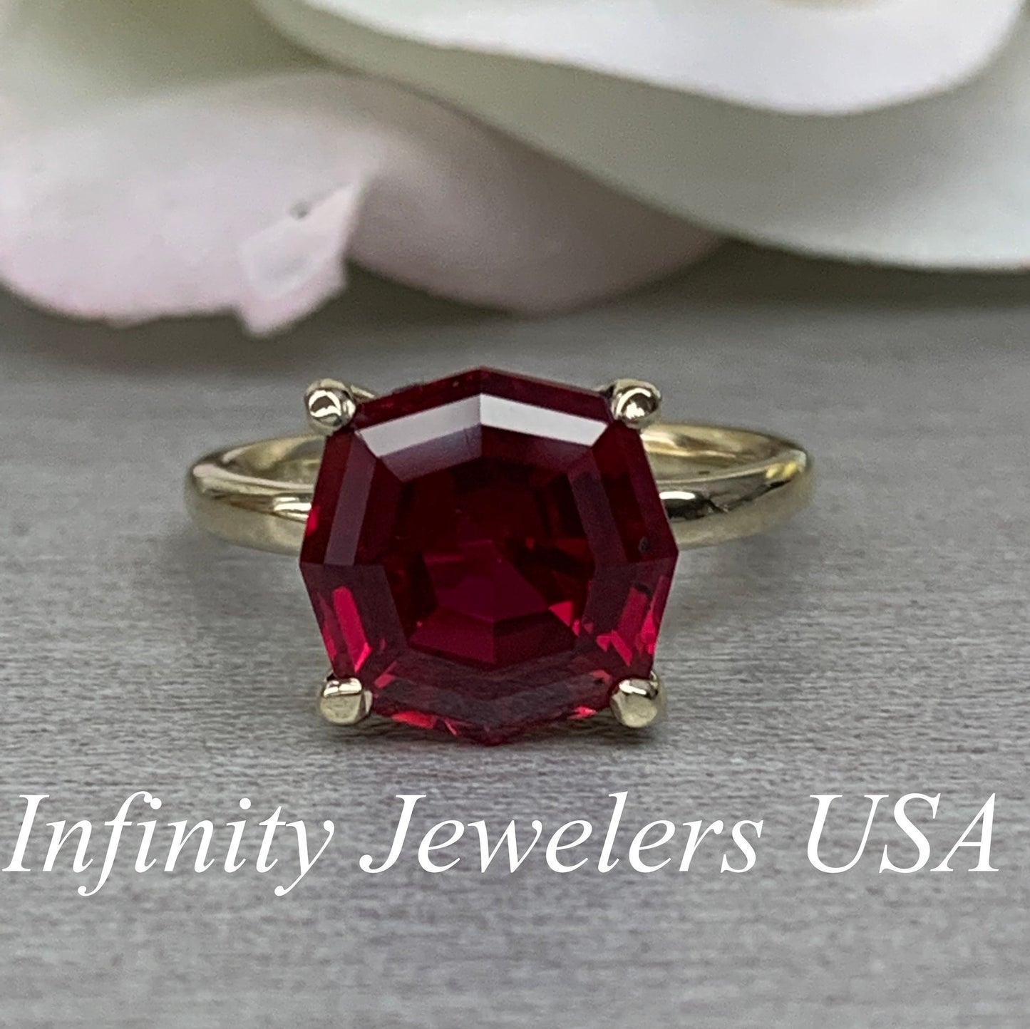 Octagon cut ruby engagement ring, 5.00ct solitaire ring, 14k yellow gold ladies ring #6455