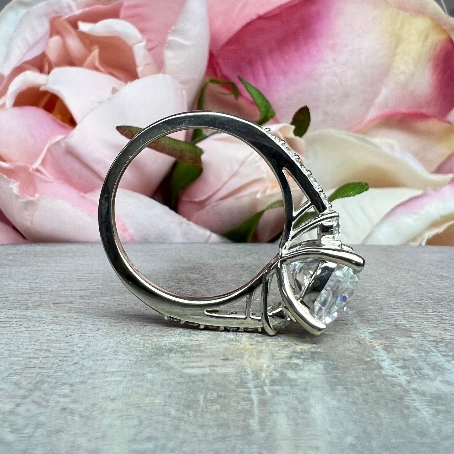 Cushion Cut Moissanite Engagement Ring, Three Stone Cushion Cut Engagement Ring, Moissanite Wedding Ring, Solitaire Engagement Ring  #7492