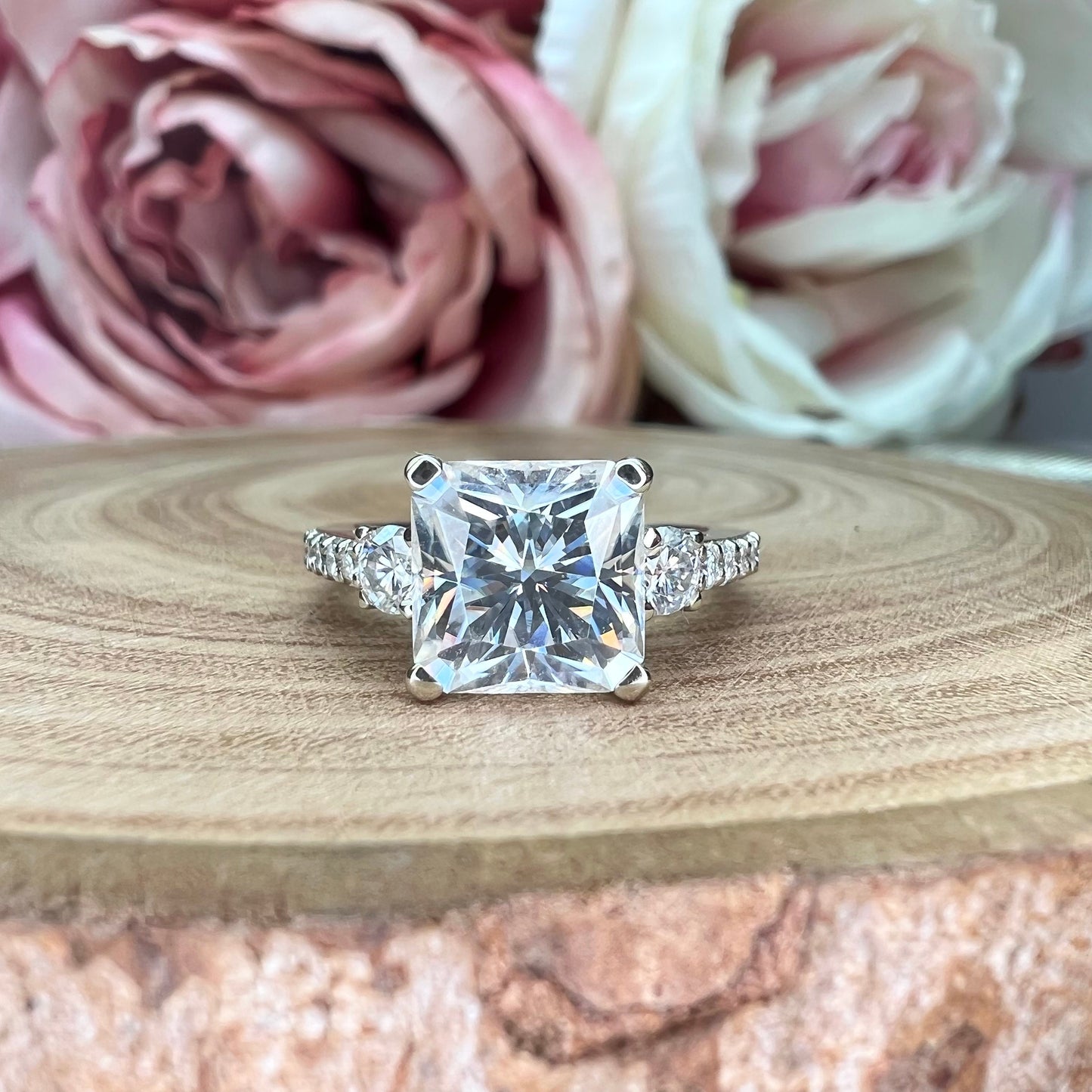 Radiant  Moissanite engagement ring vintage unique white gold engagement ring women Radiant Cluster diamond wedding Bridal Promise ring 7507