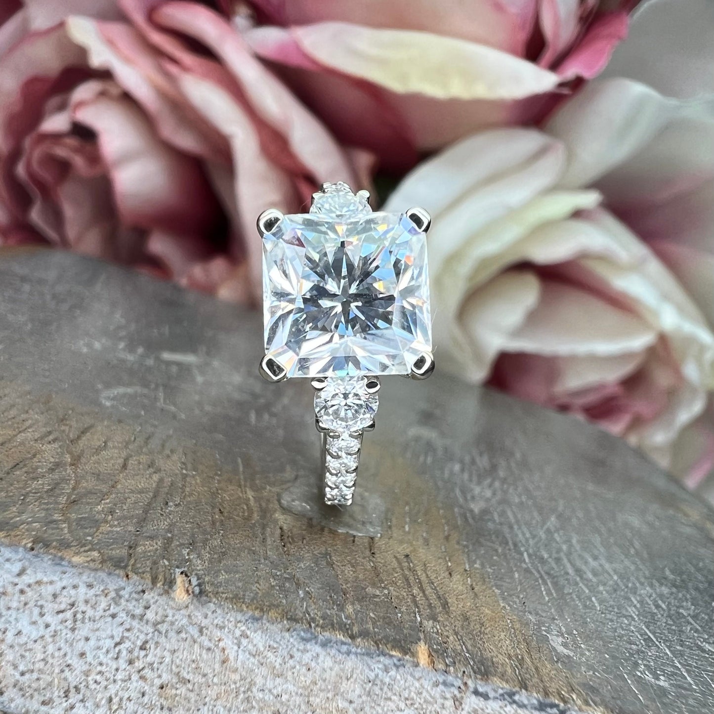 Radiant  Moissanite engagement ring vintage unique white gold engagement ring women Radiant Cluster diamond wedding Bridal Promise ring 7507