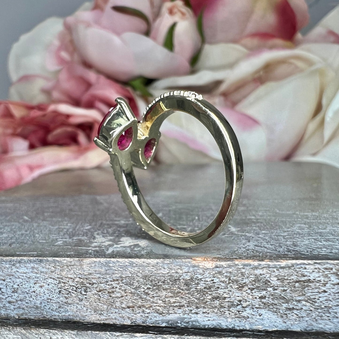 Ruby Pear Shape Bypass Ring Yellow Gold Engagement Ring Toi Et Moi Ruby Pear Anniversary Ring For Women Unique Promise Wedding Rings  #7435