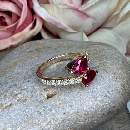 Ruby Pear Shape Bypass Ring Yellow Gold Engagement Ring Toi Et Moi Ruby Pear Anniversary Ring For Women Unique Promise Wedding Rings  #7435