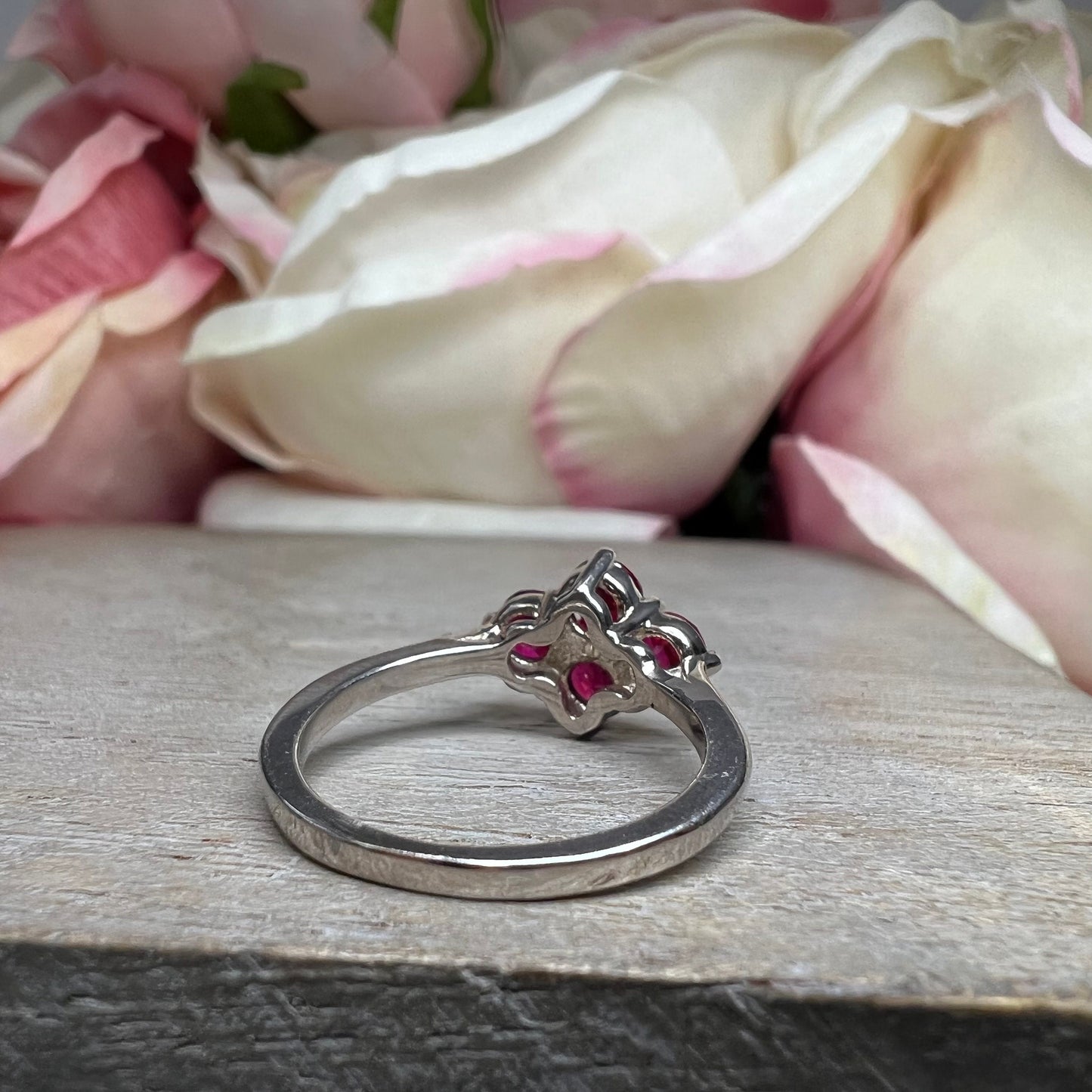 Four Stone Ruby Ring 14K Solid White Gold, Ruby Promise Ring For Ladies Unique Ruby Engagement Ring, Unique Cross Ruby Ring For Women,#6872