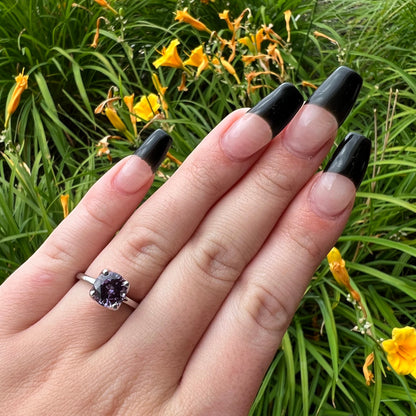 Round Alexandrite Engagement Ring, Alexandrite Ring, Solitaire Engagement Ring, June Birthstone Ring, Gift For Her, Simple Ring,  #5131