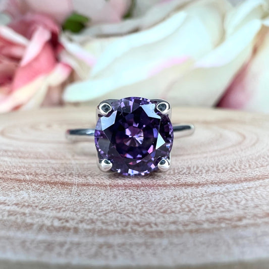 Round Alexandrite Engagement Ring, Alexandrite Ring, Solitaire Engagement Ring, June Birthstone Ring, Gift For Her, Simple Ring,  #5131
