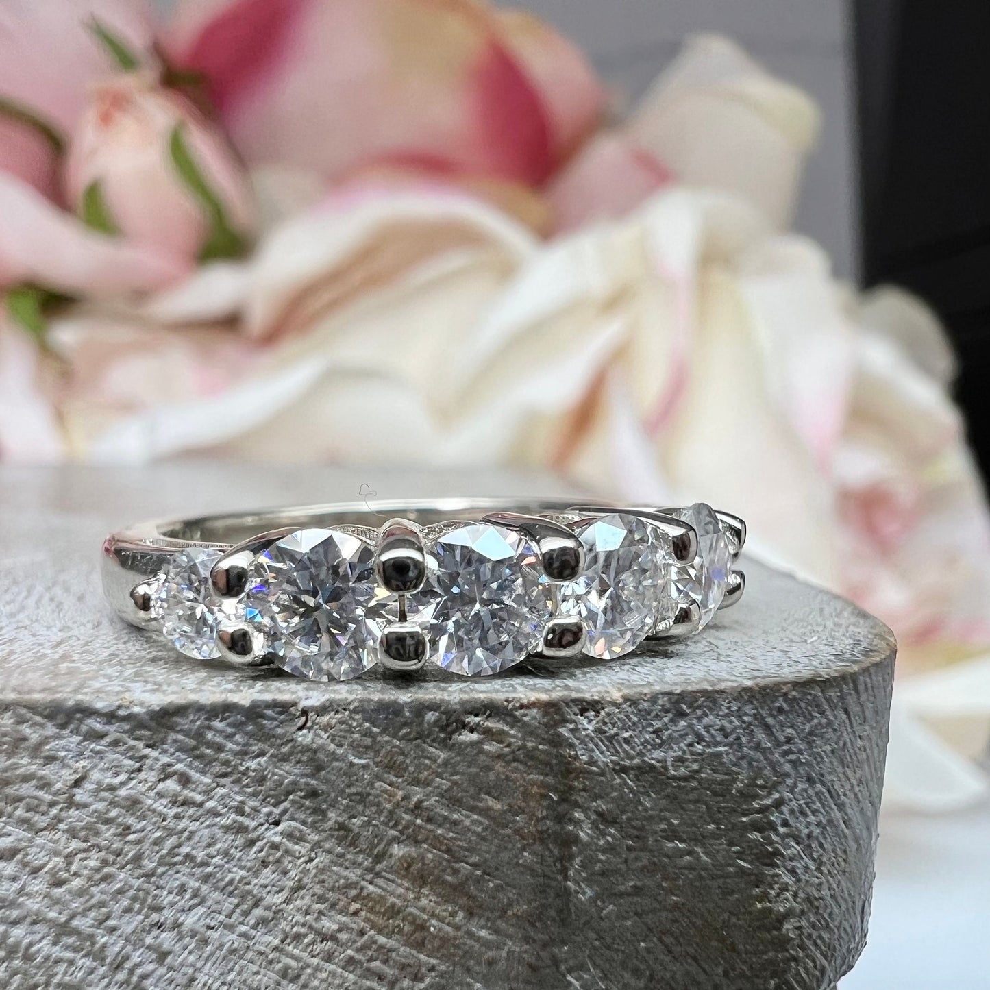 Moissanite Straight Wedding Band White Gold, Half Eternity Stacking Matching Band, 6 Stone Half Eternity Band Anniversary Bridal Ring, #7493