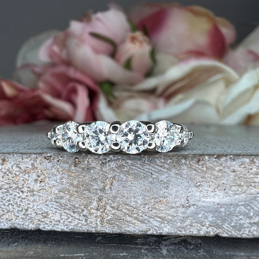 Moissanite Straight Wedding Band White Gold, Half Eternity Stacking Matching Band, 6 Stone Half Eternity Band Anniversary Bridal Ring, #7493