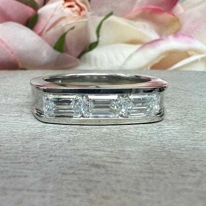 Mens Channel Set Emerald Wedding Band Solid 14k Yellow Gold, Unique Men's  Moissanite Engagement Ring Men's Promise Ring Gift For Him #7496