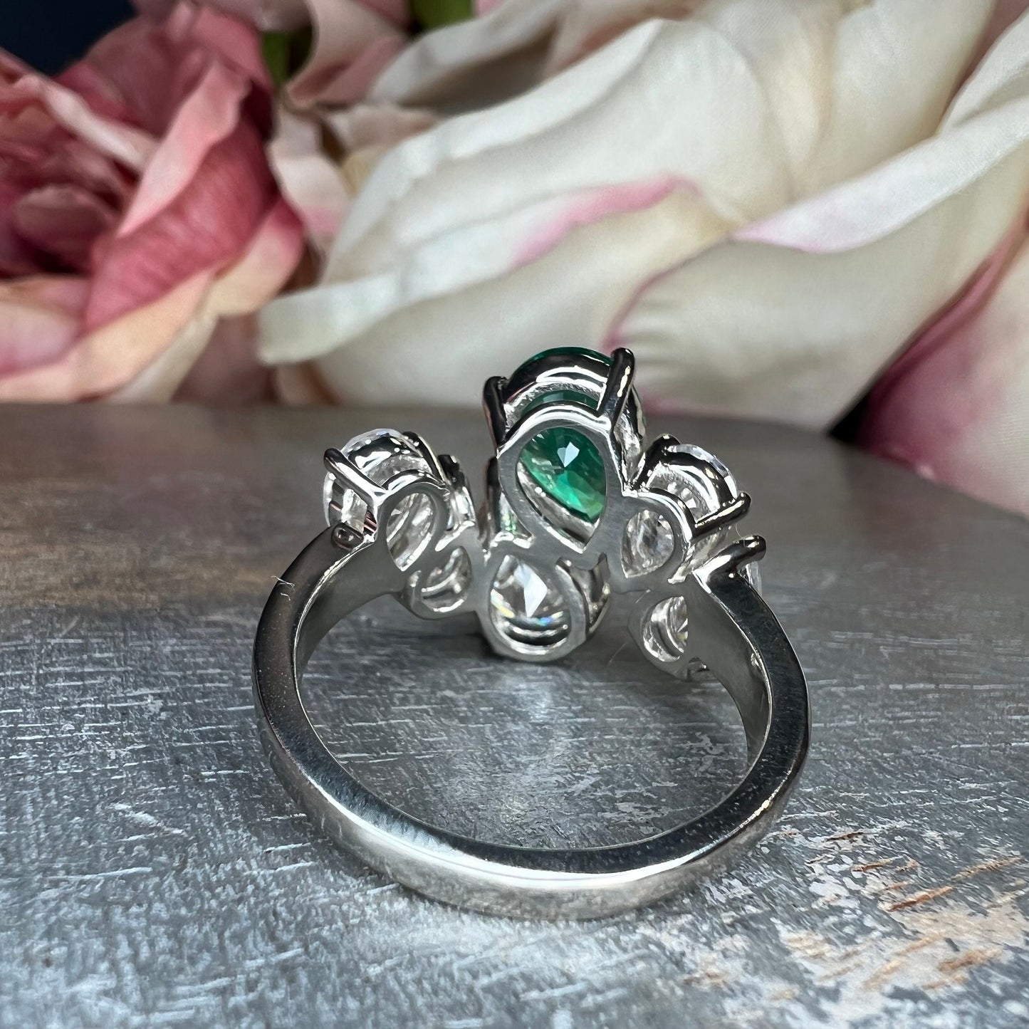 Pear Shaped Six Stone Cluster Engagement Ring White Gold, Unique Pear Shaped Anniversary Wedding Promise Ring, Mothers Birthstone Ring #7511
