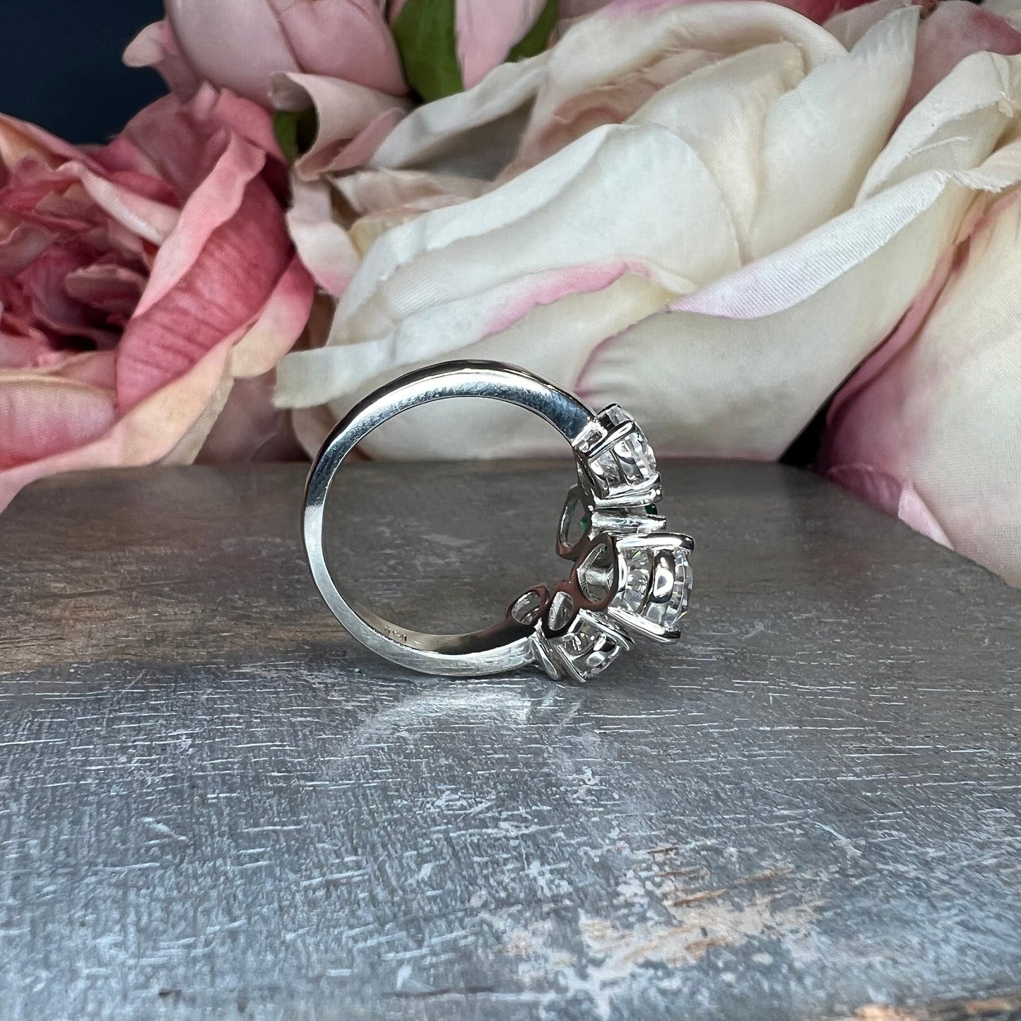 Pear Shaped Six Stone Cluster Engagement Ring White Gold, Unique Pear Shaped Anniversary Wedding Promise Ring, Mothers Birthstone Ring #7511