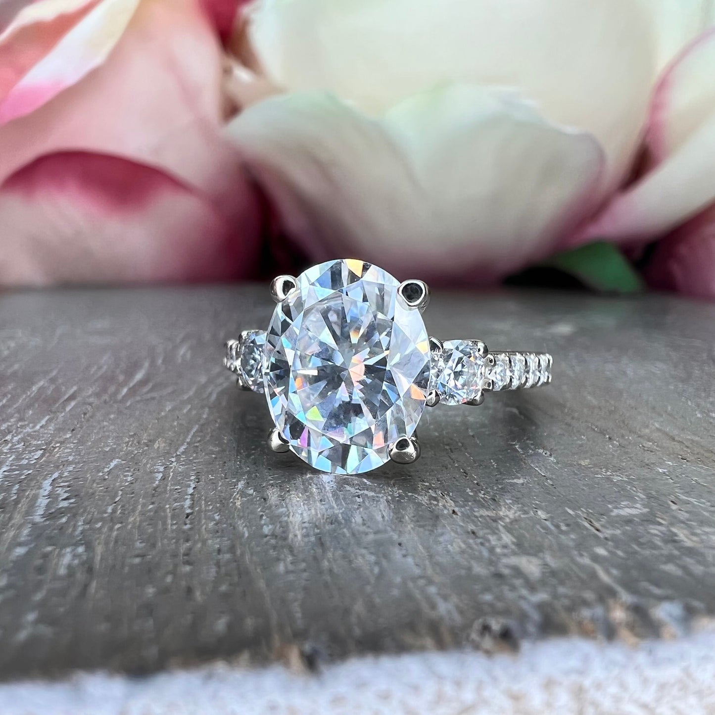 Oval moissanite engagement ring, white gold oval moissanite ring, promise anniversary wedding ring, 3.00 carat oval moissanite ring,  #7506