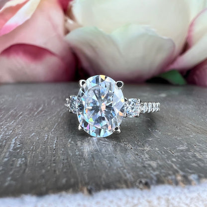 Oval moissanite engagement ring, white gold oval moissanite ring, promise anniversary wedding ring, 3.00 carat oval moissanite ring,  #7506