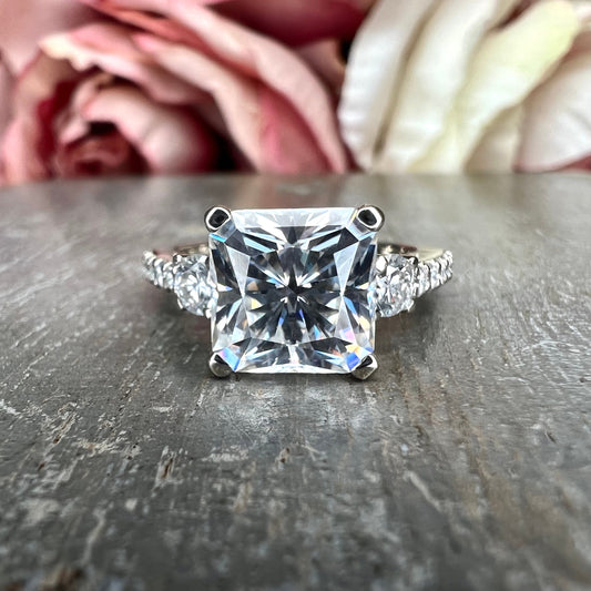 Radiant  Moissanite engagement ring vintage unique white gold engagement ring women Radiant Cluster diamond wedding Bridal Promise ring 7507