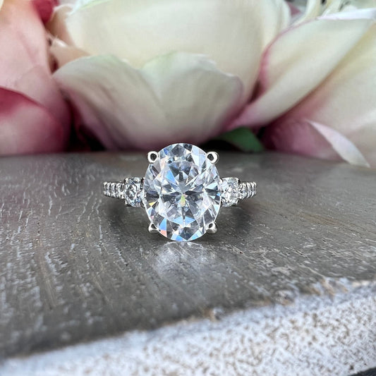 Oval moissanite engagement ring, white gold oval moissanite ring, promise anniversary wedding ring, 3.00 carat oval moissanite ring,  #7506