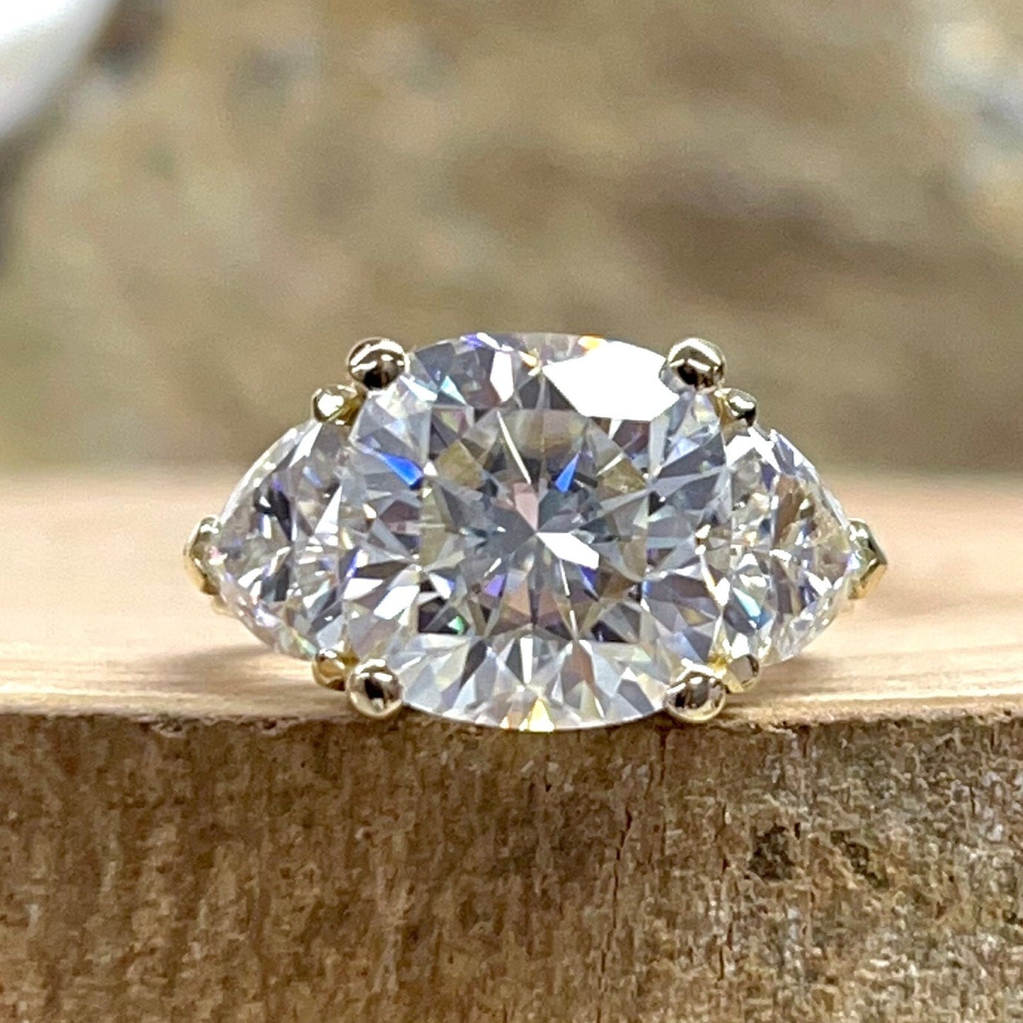 Cushion Cut Moissanite Engagement Ring 14k White Gold Three Stone Moissanite Engagement Ring For Women Unique Wedding Anniversary Ring #7316