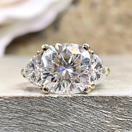 Cushion Cut Moissanite Engagement Ring 14k White Gold Three Stone Moissanite Engagement Ring For Women Unique Wedding Anniversary Ring #7316