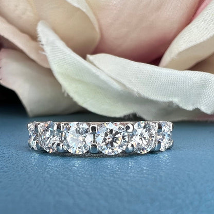 Moissanite 6 Stone Ladies Wedding Band, Round Moissanite Anniversary 14k White Gold Band  For Her,  April Birthstone Ring For Ladies, #6444