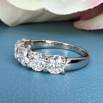 Moissanite 6 Stone Ladies Wedding Band, Round Moissanite Anniversary 14k White Gold Band  For Her,  April Birthstone Ring For Ladies, #6444