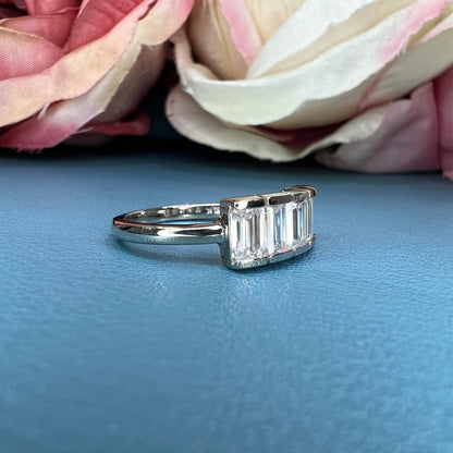 Five stone emerald cut moissanite mothers ring 14k white gold, Family birthstone ring, Multi birthstone rings for mom, Moissanite ring #7513