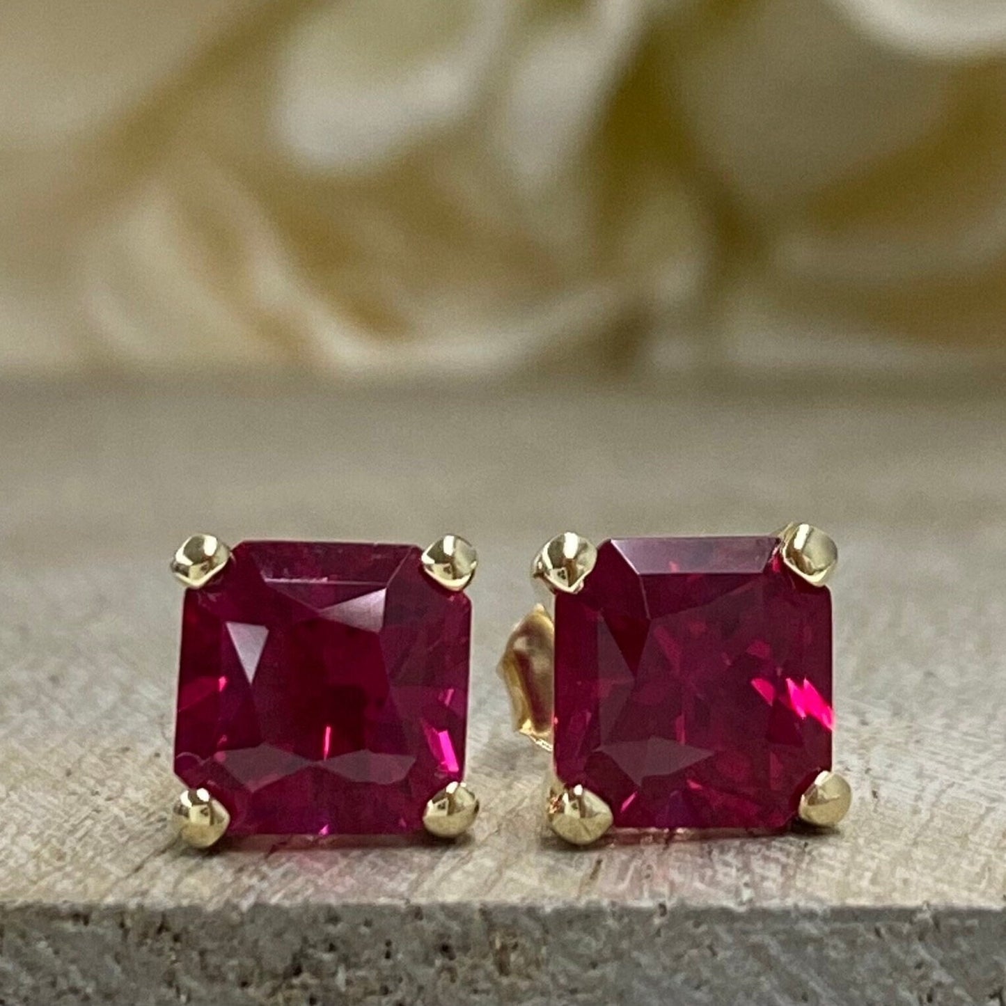 Radiant Cut Studs, 3.50CTW Blood Red Ruby Earring, Dainty Jewelry, 14k Yellow Gold, #6181