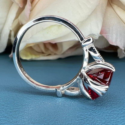 Asscher Cut Ruby Engagement Ring, Ruby Asscher Cut Vintage Ladies Wedding Ring, 14k Yellow Gold Unique Ruby And Diamond Statement Ring
