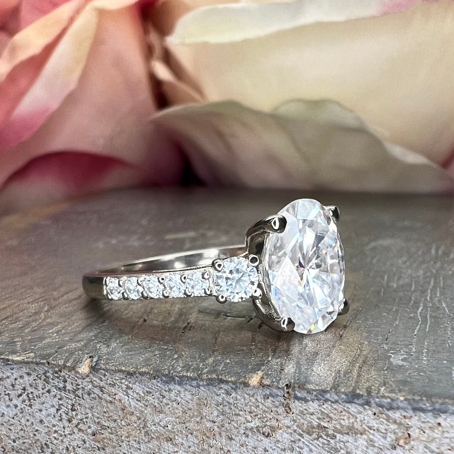 Oval moissanite engagement ring, white gold oval moissanite ring, promise anniversary wedding ring, 3.00 carat oval moissanite ring,  #7506